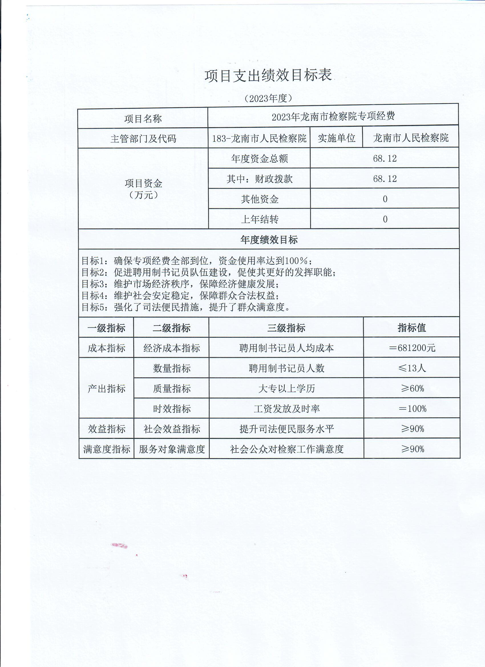 2023年龙南市检察院专项经费项目预算绩效目标表PDF .jpg